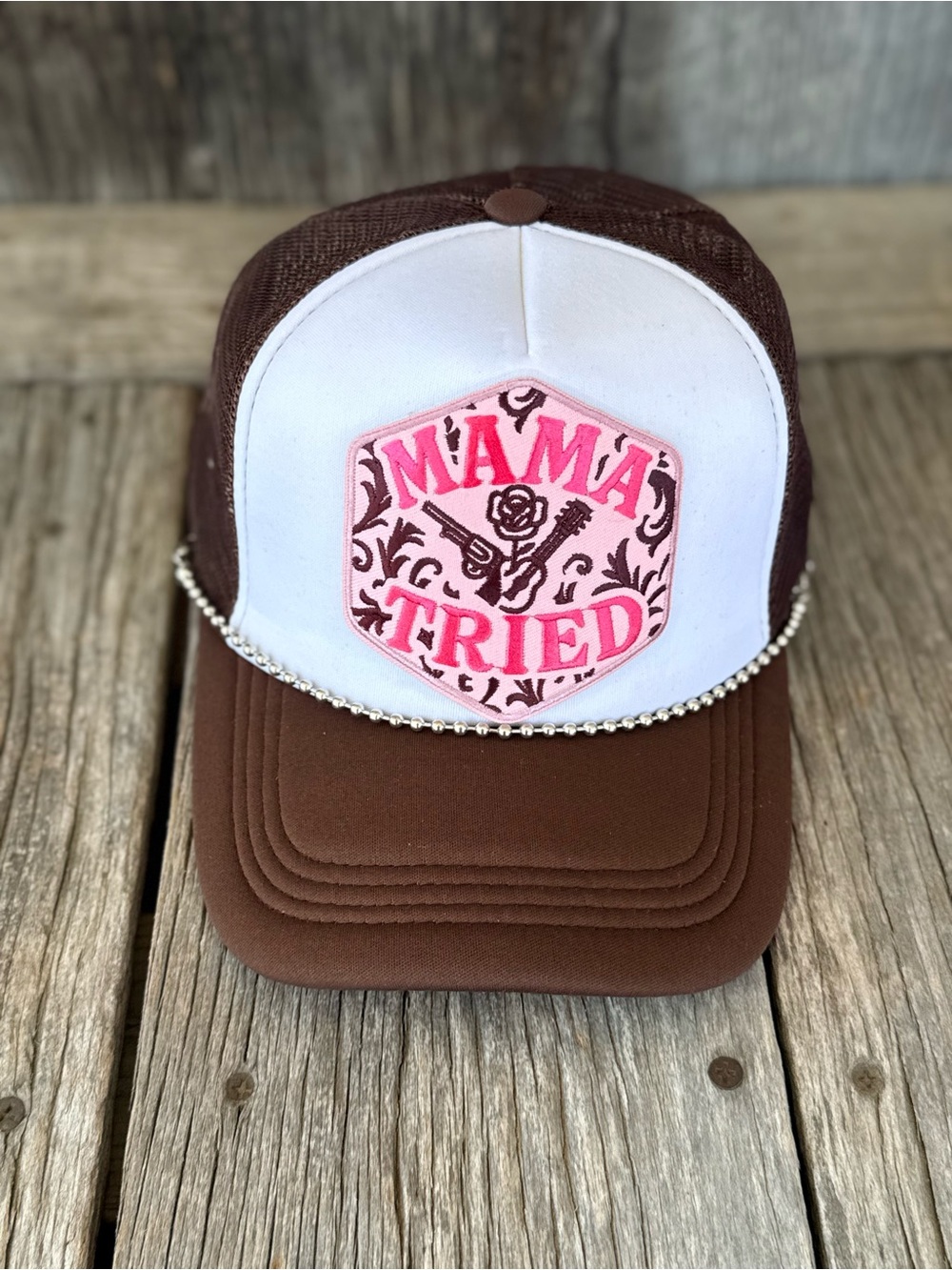 Mama Tried trucker hat silver chain Merle Haggard western cowgirl country music